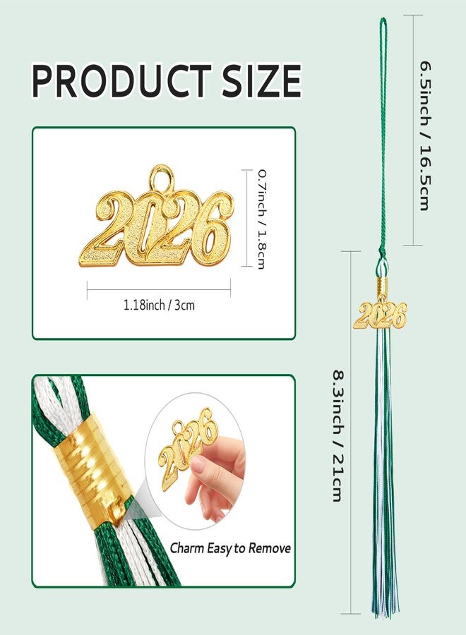 Nelisylux 2026 Tassel Graduation, Green and White Graduation Tassel, 2026 Tassel Charms for Graduations Cap Decorations, Tassels Memorial Grad Cords for College High School Graduate Hat Ceremonies Accessories - Image 2